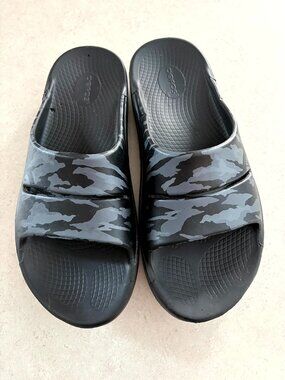 OOFOS Men's OOahh Sport Slide Sandal Black Water Camo US Sz 11 W 13